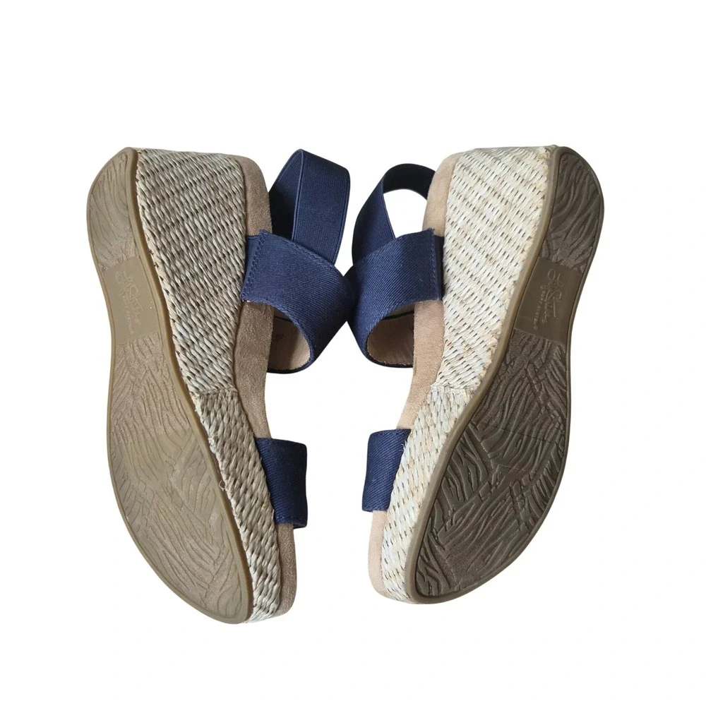 LifeStride Soft System Navy Blue Elastic Strap Espadrille Wedge Sandals Womens 7